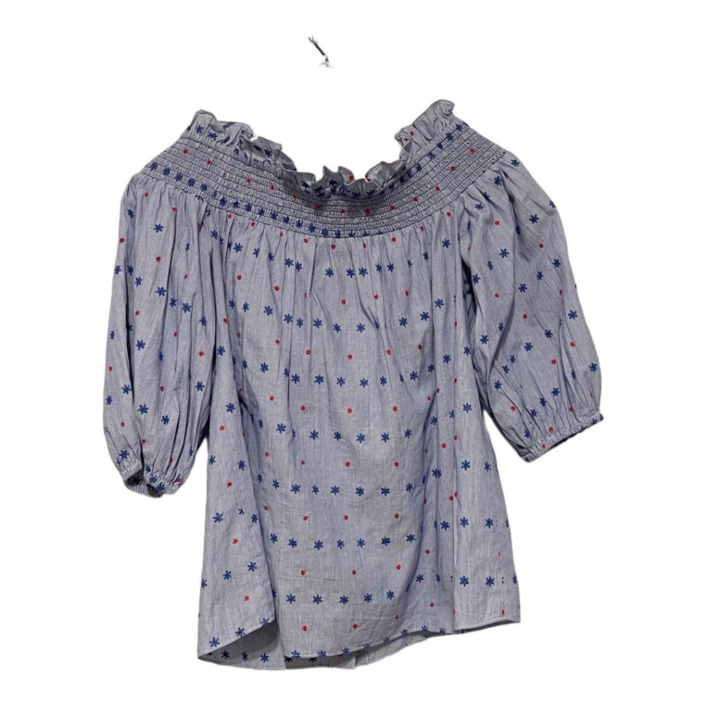 Parker Small Spade Blue Embroidered Chest Bow On Off Shoulder Top1/2 Sleeve Top - Picture 4 of 6